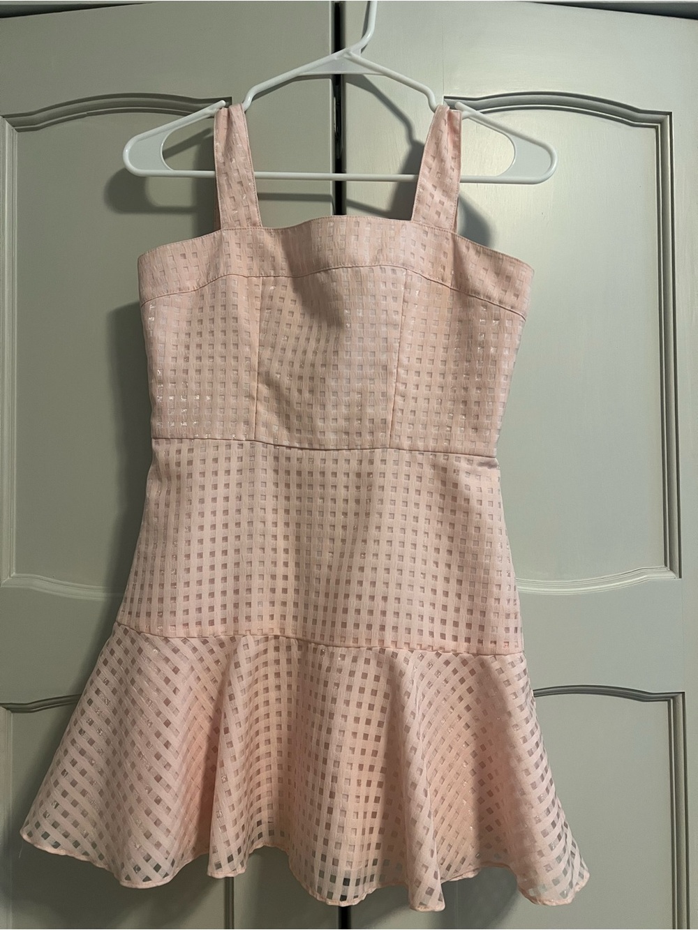 Amanda Uprichard Pale Pink Mini Dress with Square Mesh Overlay